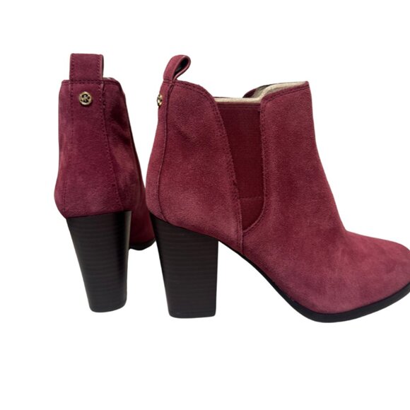 NEW Michael Kors Booties Size 6 • Burgundy Suede Block Heel Ankle Boots - Picture 3 of 6